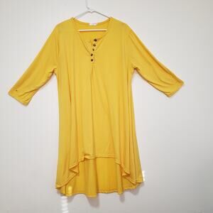 Naggoo Womens Yellow Short Sleeves Round Neck Button Dress Size 3 XL Tunic